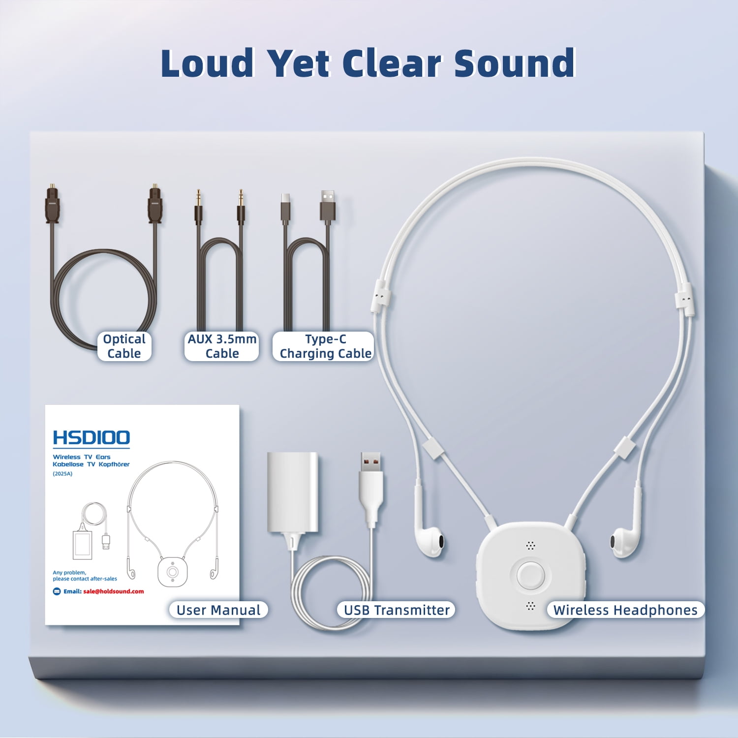 Wireless Earbuds for TV Watching, Neckband TV Headphones Wireless for Senior with USB Extension Cord Transmitter, Support Optical, 3.5 mm AUX, No Delay