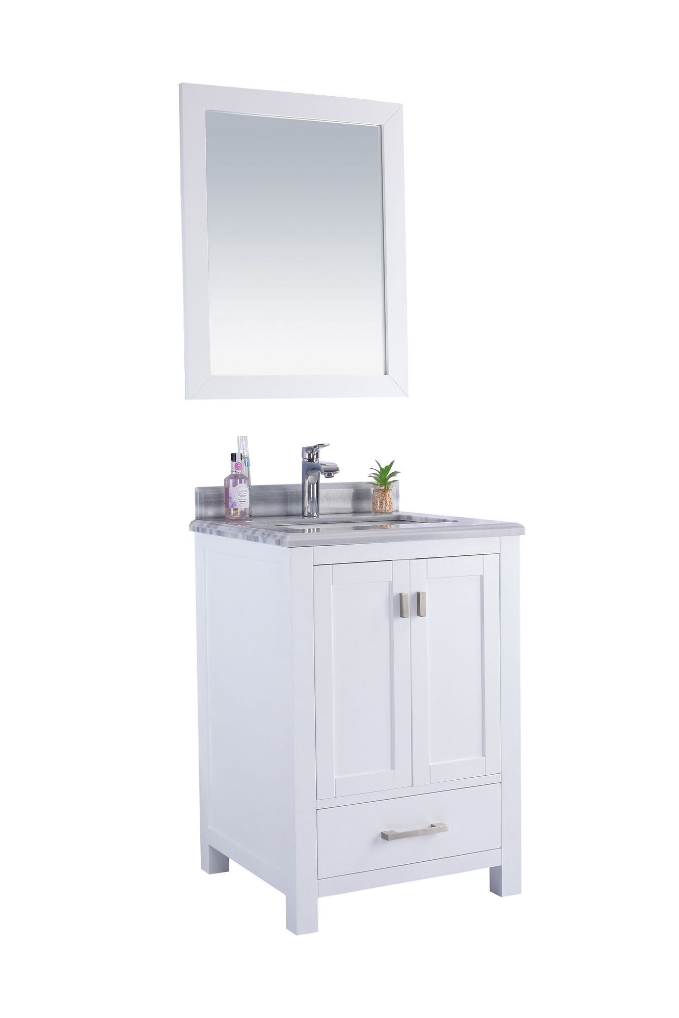 24 Inch White Cabinet Bathroom Vanity With White Stripe Countertop - Laviva