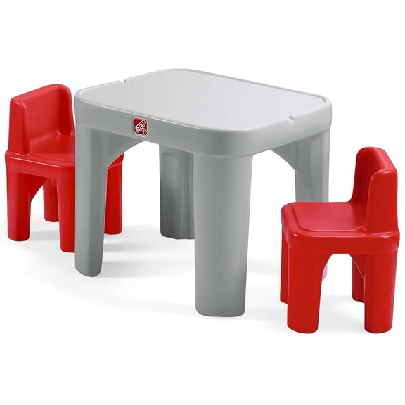 Step2 Mighty My Size Table and Chairs Set for Playtime for Kids 2 Years and Up, Gray, Red