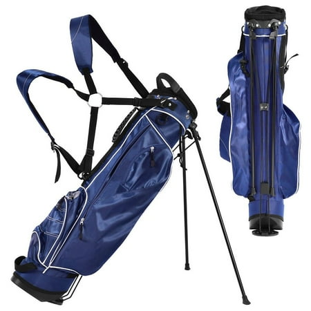 - Gymax Blue Golf Stand Cart Bag Club with Carry Organizer Pockets Blue