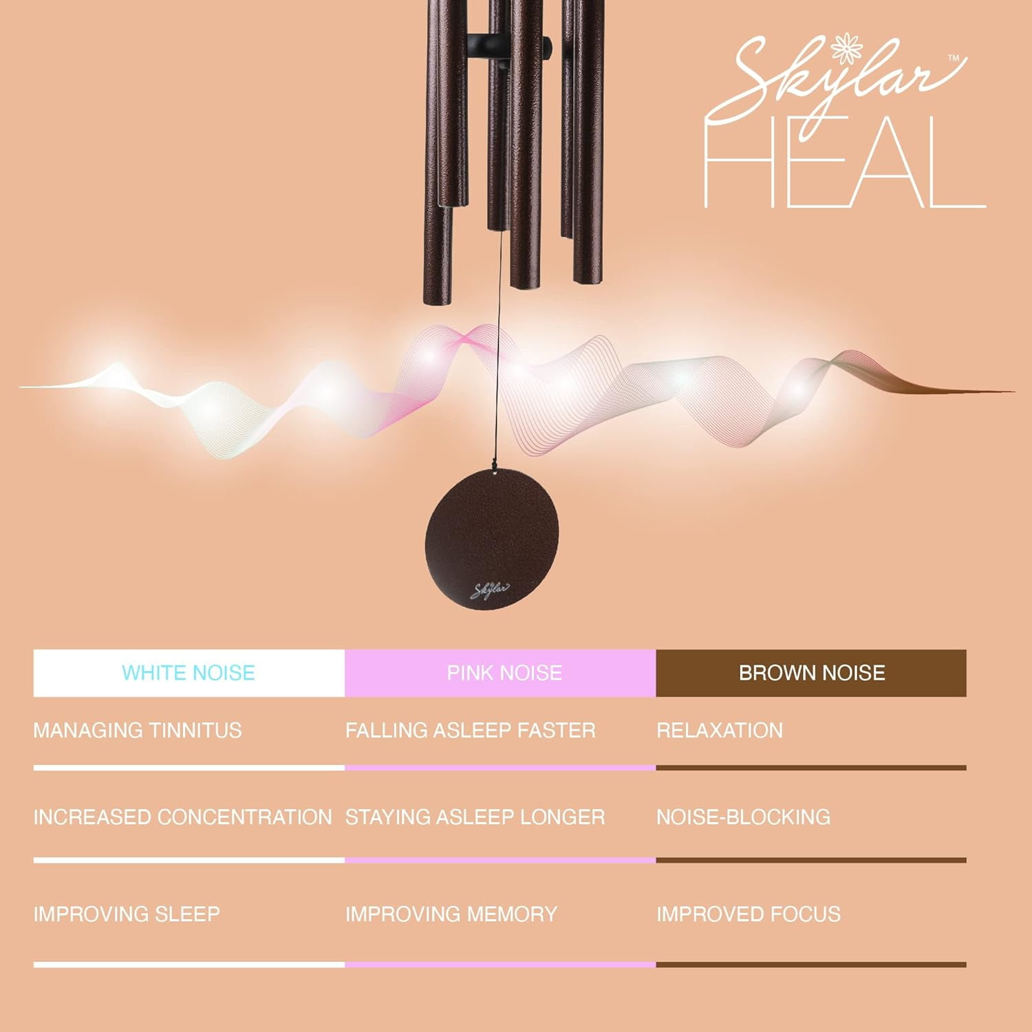 Skylar Aluminum Wind Chimes 38'' WindChimes for Outdoors, Brushed Copper Bells, Garden Patio Lawn Inspirational and Memorial Wind Deck Porch 6 Tuned Deep Tubes for Soothing Rich Sweet Relaxing Tones