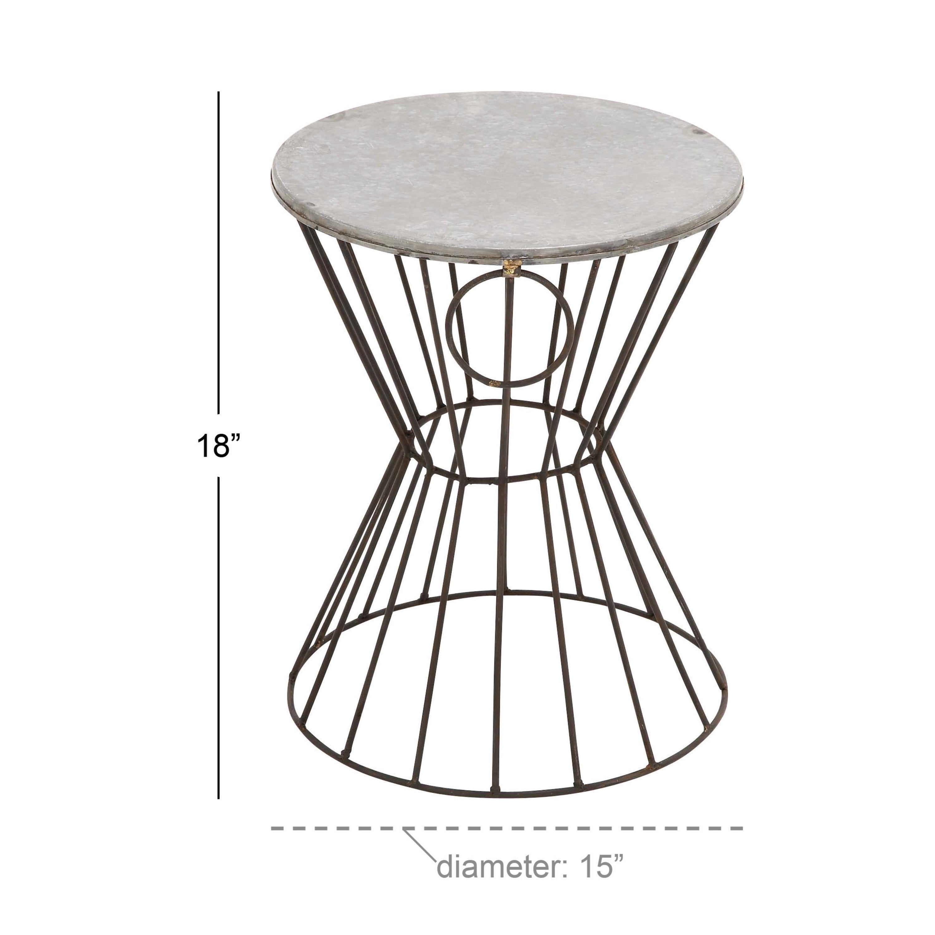 DecMode 18" x 15" Gray Metal Farmhouse Accent Table