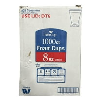 WinCup Disposable Foam Cups, 8 oz, White, 1000 Count