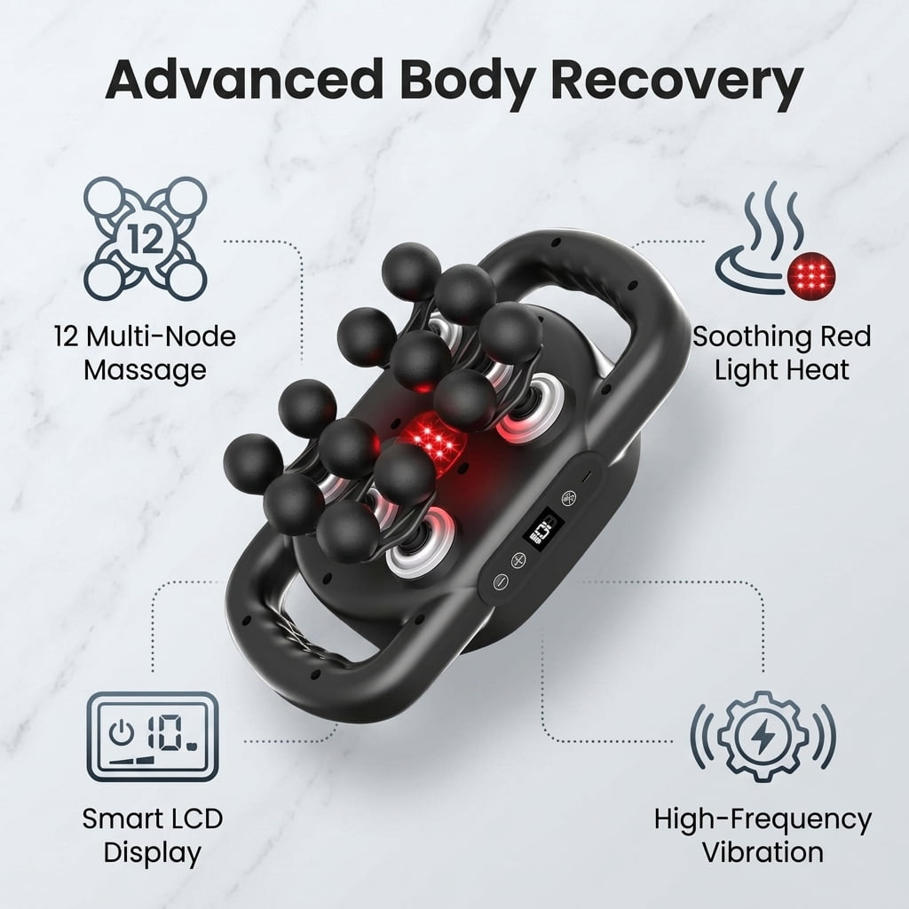 12-Head Deep Tissue Massage Gun | 9-Mode Quiet Muscle Pain Relief Tool