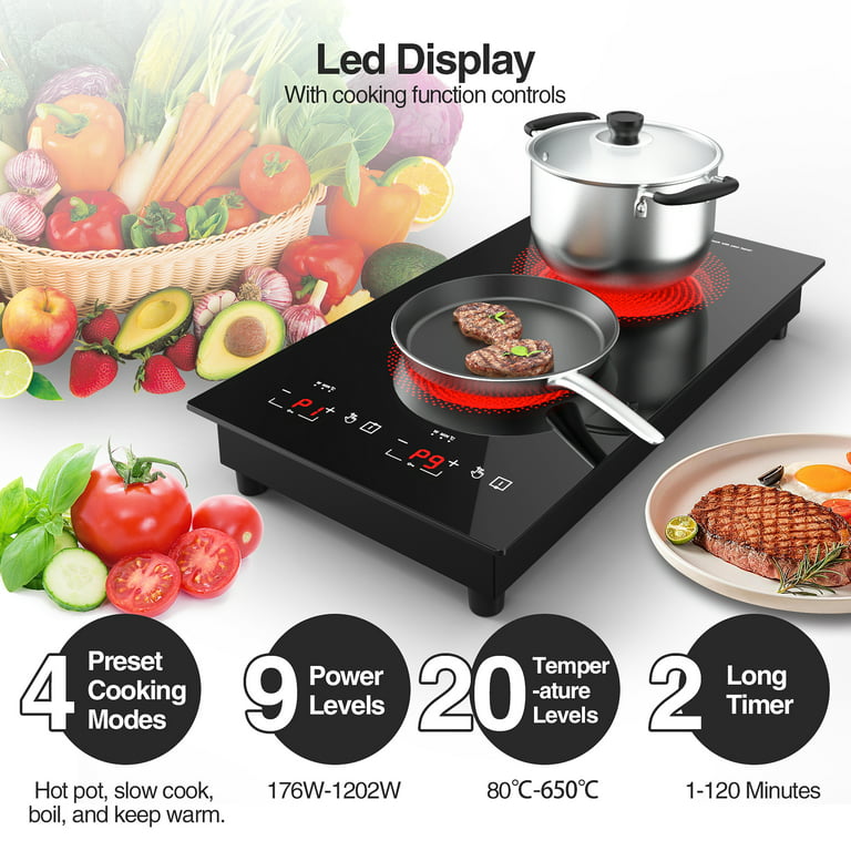 VBGK Electric Cooktop,110V Electric Stove Top,Single Burner Electric Cooktop  LCD Touch Control,9 Power Levels, Kids Lock &Timer,Overheat  Protection,1800W Portab…