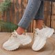 thumbnail image 1 of Zapatillas De Malla Para Mujer Con Paneles, Zapatos De Plataforma De Bajo Perfil Con Cordones De Color Sólido, Zapatos Casuales Que Aumentan La Altura, 1 of 4