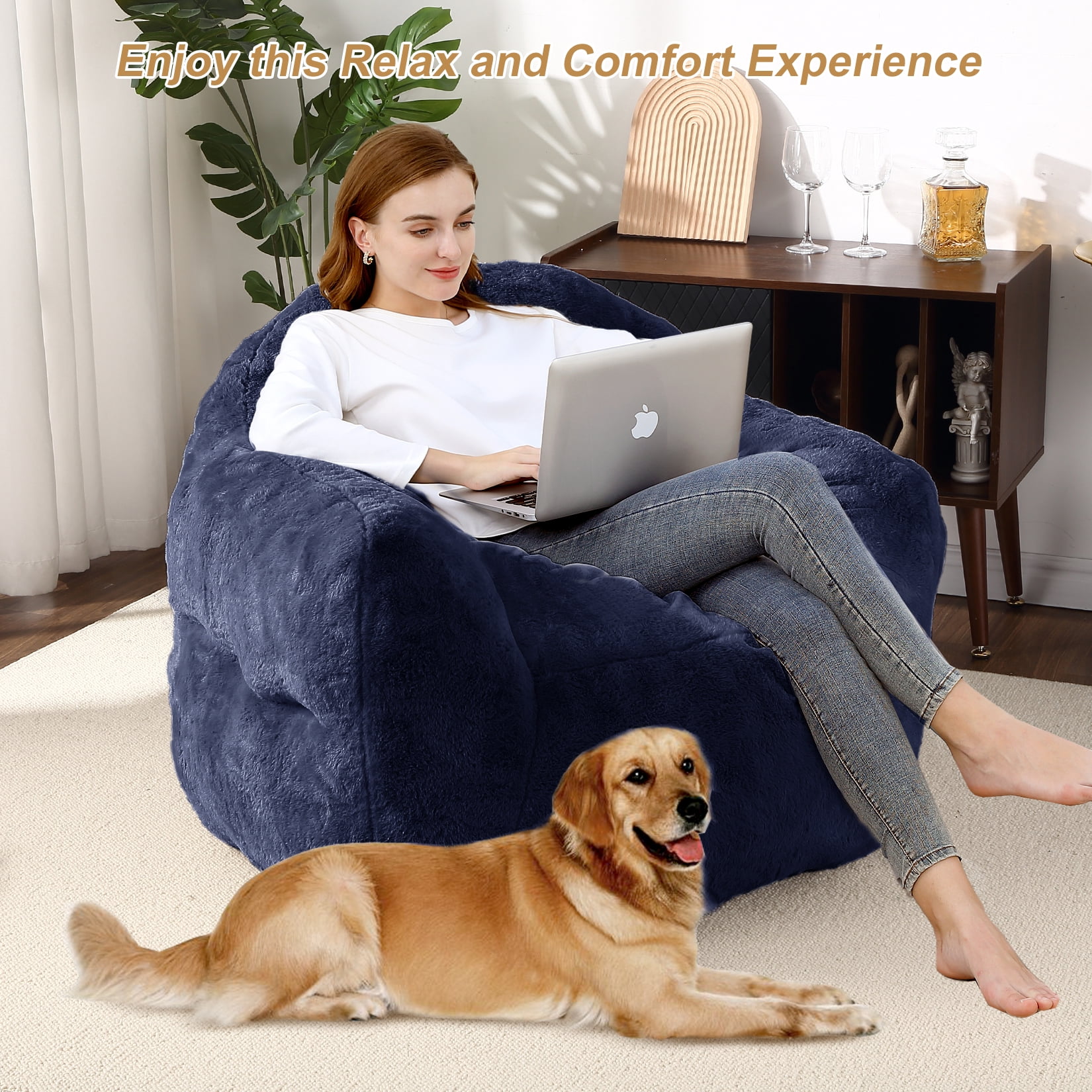 Extra Large Bean Bag Chair 39 Inch,Pre-Filled Plush Beanbag Sofa for Adults, Kids & Teens, Comfortable Lounge Chair for Bedroom & Living Room