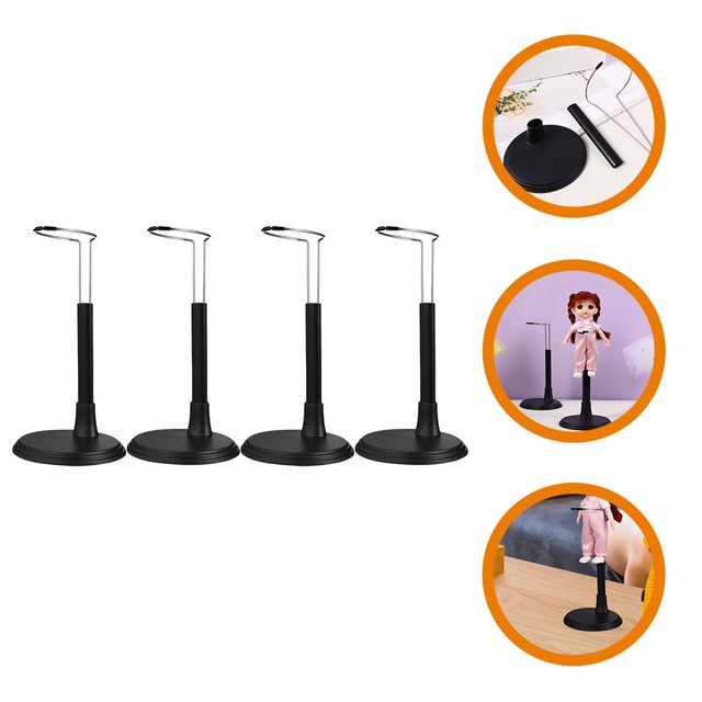 OULII 4 Pcs Support de Poupée en Acier Inoxydable Noir pour Étagère Table Présentoir Tenue Réglable