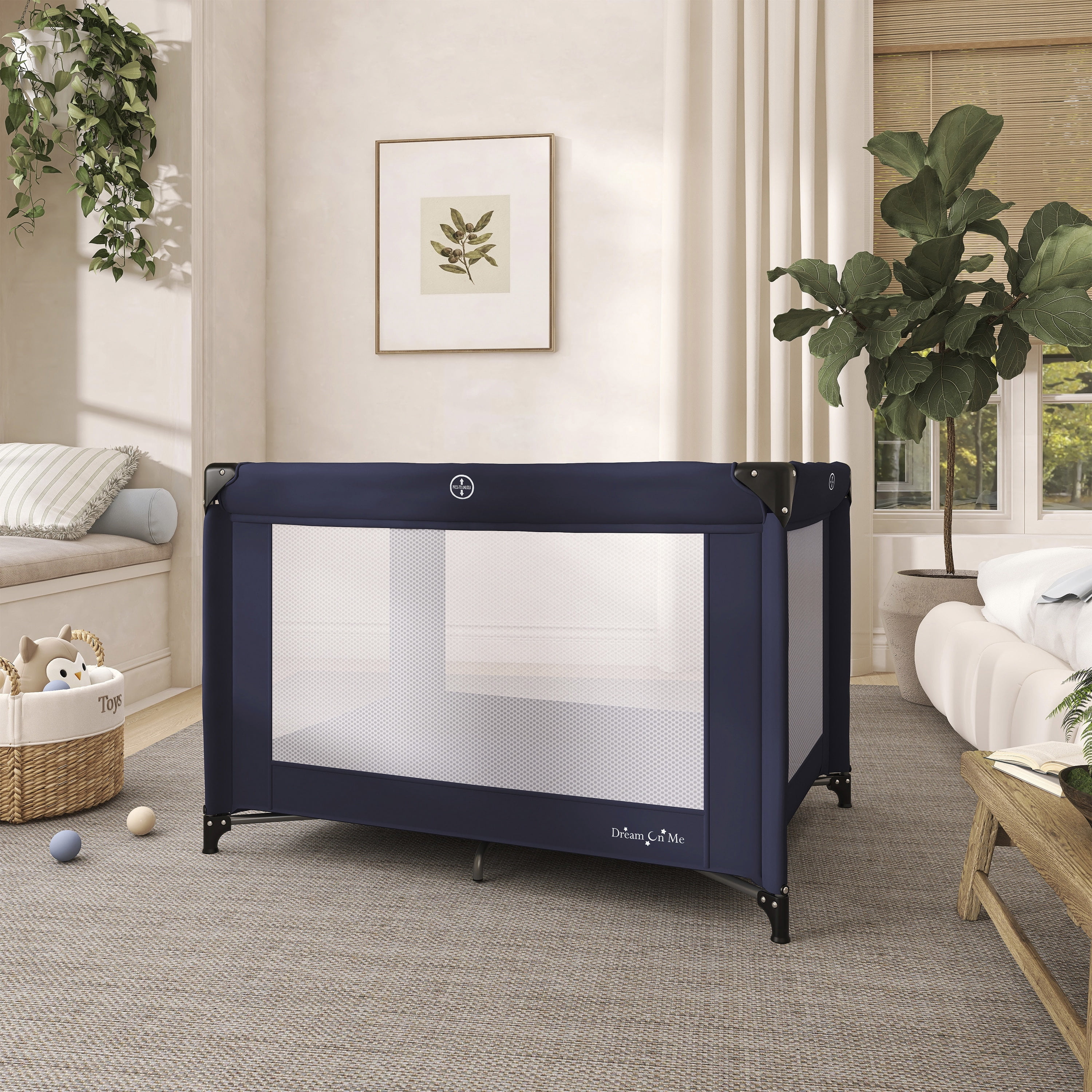 Dream On Me Zazzy Portable Play yard with Bassinet, Navy