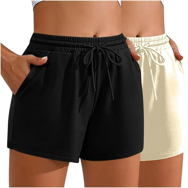 aidice 2pc Summer Shorts for Women Casual Loose Drawstring Comfy Ruched Athletic Shorts with Pockets
