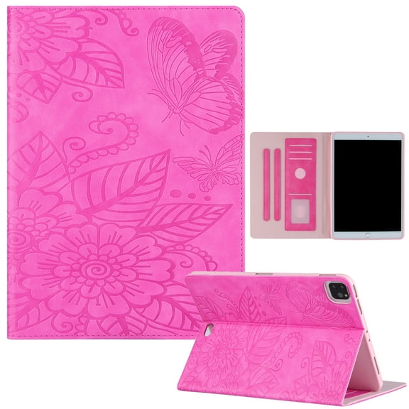 iPad Air 4th Gen Case 10.9", iPad Pro 11 Case 2020/2018, Allytech PU Leather Slim Shell Folio Flip Butterfly Flower Embossed Shockproo Auto Sleep Wake Stand Case Cover for Apple iPad Air 4, Rose