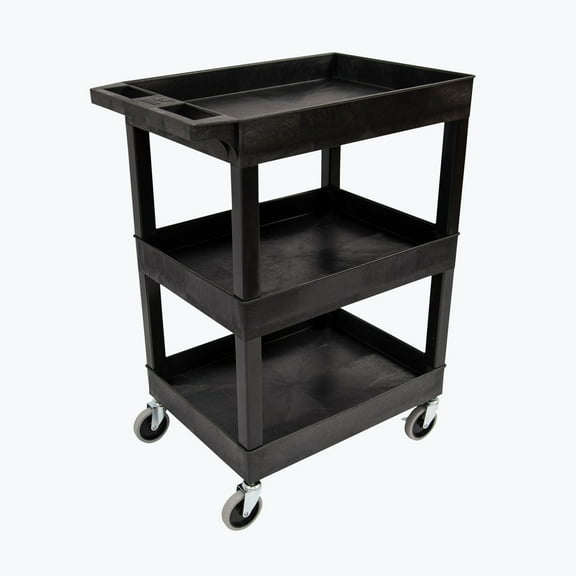 FSE 373-SEC111-B 24" x 18" Plastic Utility Tub Cart - Three Shelf-Black
