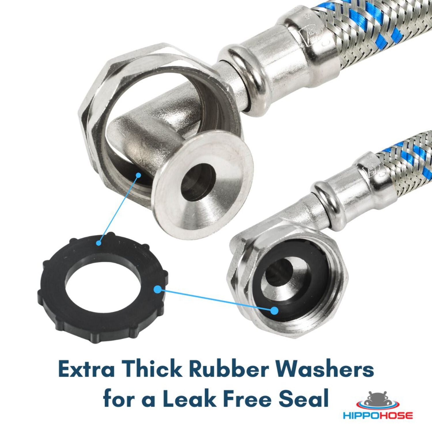 Washing Machine Hoses (4FT) - 90° Elbow - OCTAGON Connections for Secure Tightening - Universal Fit to All Wash Machines - (2 Pack) Braided Stainless Steel - Burst Proof Washer Water Supply Line