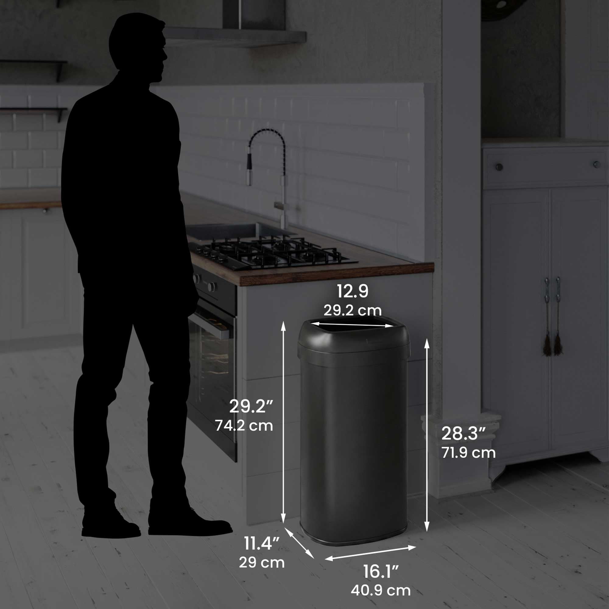 iTouchless 16 Gallon Oval Open Top Kitchen Trash Can with AbsorbX Odor Filter Matte Black