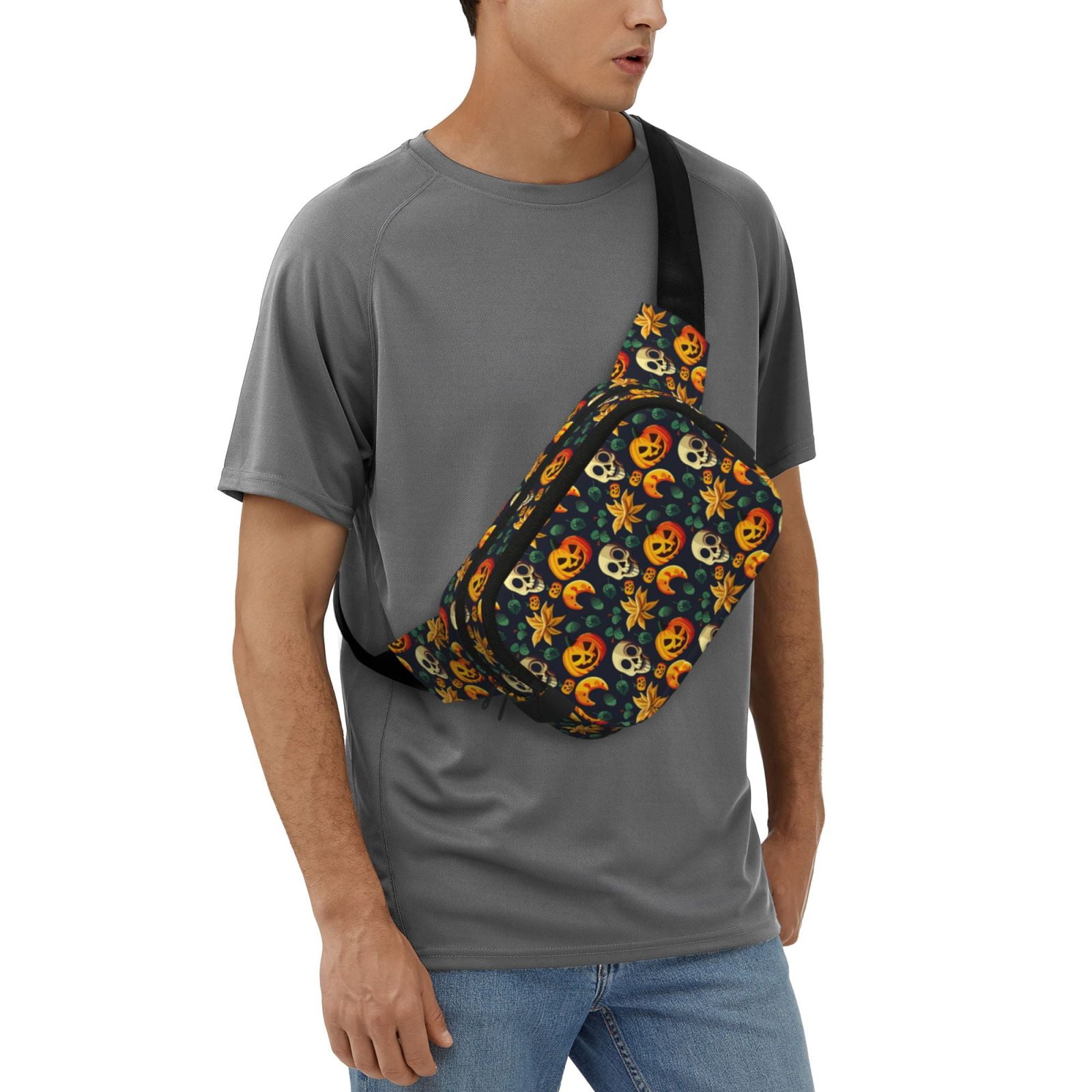 Kuqiui Halloween Skull Print Fanny Packs for Women Cross Body Waist Bag Fashionable Fanny Pack Designer Workout Hiking Waist Pack Running Travel Gym