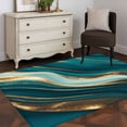 thumbnail image 5 of 2.7x5 Area Rugs, Teal Marble Non-Skid Rubber Backing Large Rectangle Rugs - Living Room Bedroom Home Office, Modern Abstract Gold Fluid Art Indoor Floor Mat Carpets Washable Rug, 5 of 9