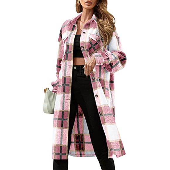 Aboser Womens Plaid Long Shirts Dressy Button Down Jacket Coat Loose Long Sleeve Blouse Tops Buffalo Flannel Shirt 2024 Boyfriend Shirts