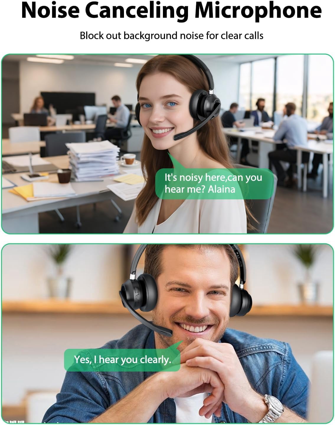 Bluetooth Wireless Headset with Microphone & USB Dongle, Noise Cancelling Headphones for PC/Mac, Zoom Teams Calls "