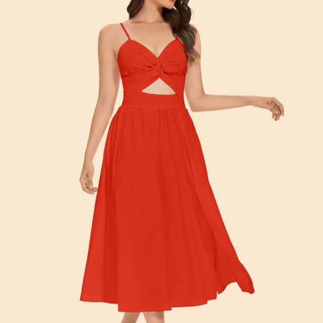 LOVZFMLL Robes Mode Femme Robe à Bretelles Colorées Col en V avec Rabat