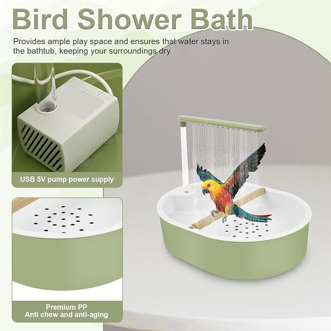 XQWJWLA Bird Bath, Automatic Parakeet Bath with Pump, Parrot Shower Fountain Indoor Bathtub with Running Water, Parrot Bath Tub Faucet for Pet Birds, Cockatiel, Conure, Budgie, Lovebird(#A)