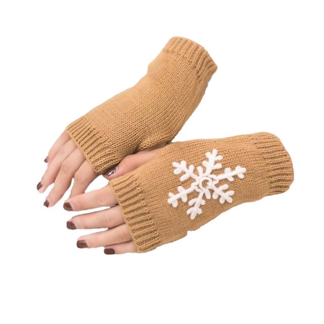 1 Pair Knit Half Finger Glove Comfortable Winter Simple Knitting Craft Fingers Covers Hand Mittens with Snowflake Pattern