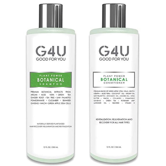 G4U Hair Shampoo and Conditioner Set for Women and Men. Sulfate Free for All Hair Types, Dry, Damaged, Curly and Color Treated. Natural Plant Based. Ideal for Home, Spas, Salons. 12 fl oz each