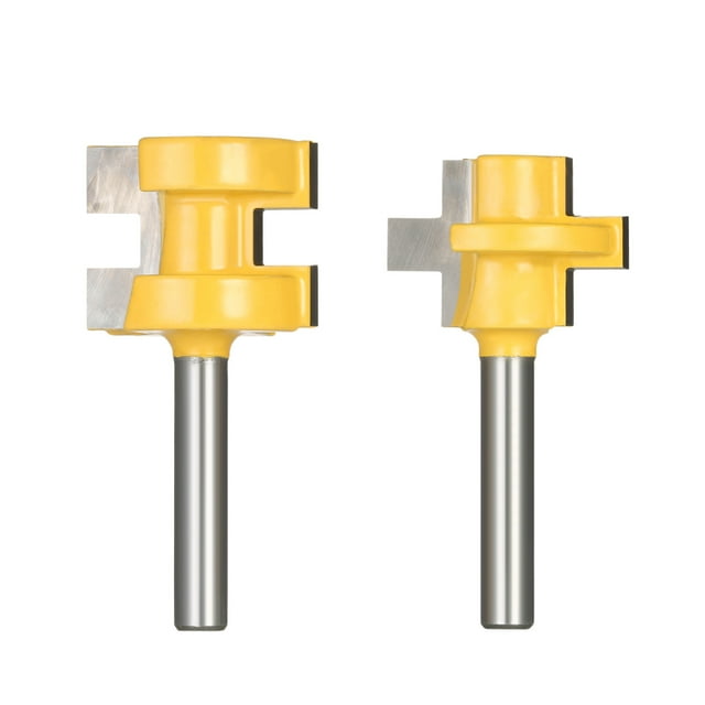 Amdohai 2PCS Mini 1/4" Shank Tongue & Groove Router Bit Set 3 Teeth T-shape Wood Milling Chisel Cutter for Woodworking Tool