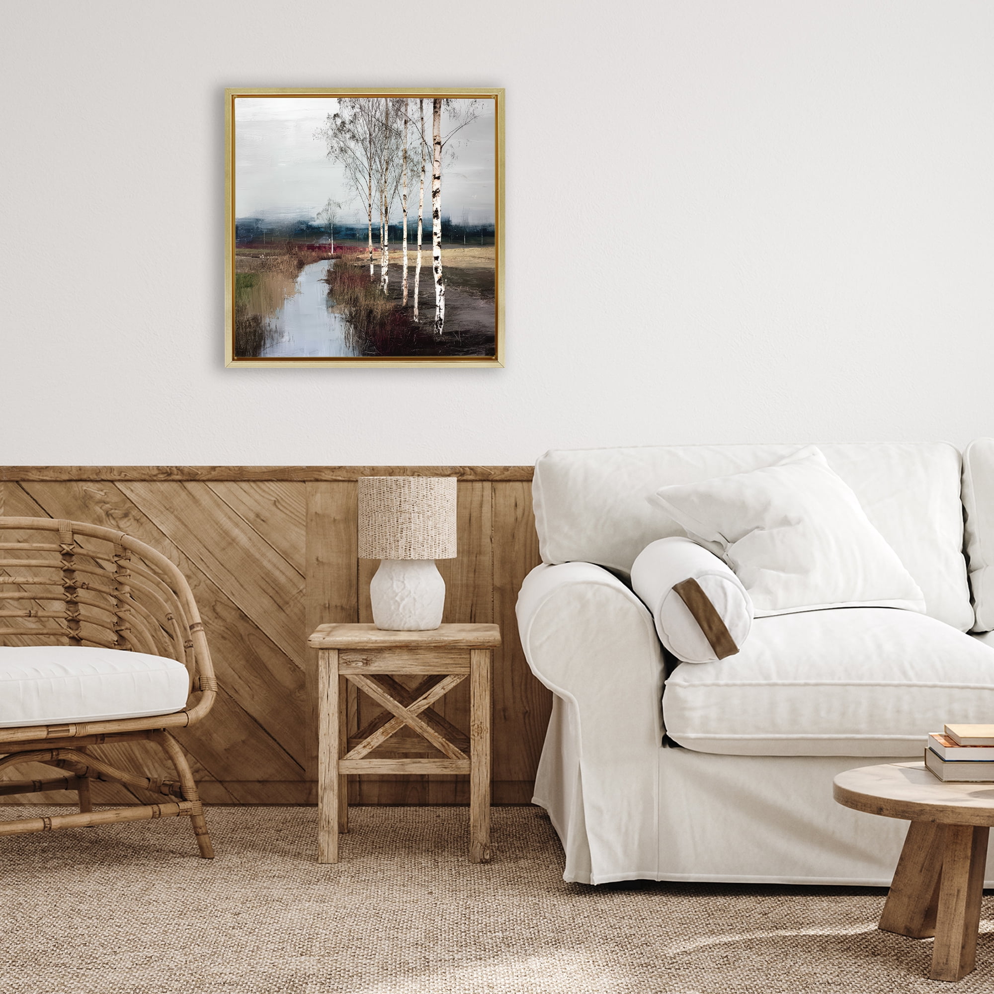 Stupell Industries Birch Creek River Gold Framed Floater Canvas Wall Art, design by Kim Curinga