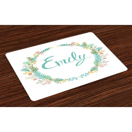 

Emily Placemats Set of 4 Composition of Popular English Girl Name with Vintage Design Inspirations Leaves Washable Fabric Place Mats for Dining Room Kitchen Table Decor Multicolor by Ambesonne