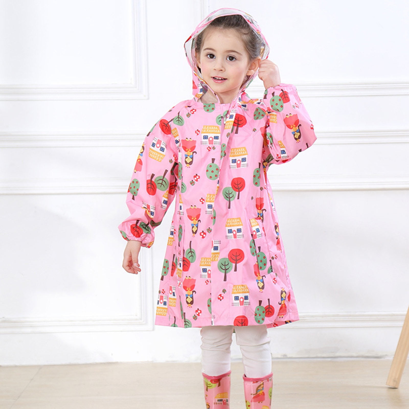 Rain Coat Children Raincoat Three dimensional Raincoats 1pcs For 2 To 10 Years Old Boys And Girls More Size Poncho Hapeisy Pink M