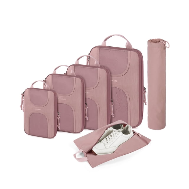 Juego de 6 cubos de compresión BAGSMART Travel, color rosa polvoriento
