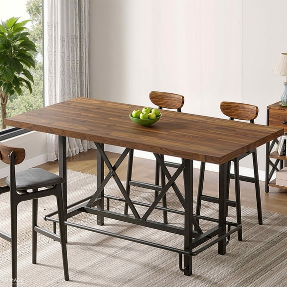 MAYEERTY 63 Inch Counter Height Rectangular Dining Table, Rustic Wood Metal Table Seats 6 for Kitchen Home