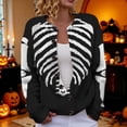 thumbnail image 2 of XAOFW Halloween Cardigan Sweaters For Women Skeleton Print Button Up Cardigans Womens Fall Winter Warm Knit Tops,Size L, 2 of 5