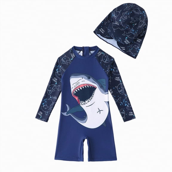 Ccpelsie Boys Two Pieces Swimsuit Set Short Sleeve Kids Rash Guard Dinosaur Boys Bathing Suit(Blue,5-6 Years)