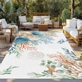 thumbnail image 2 of Beach Coastal Outdoor Rug for Patio/Deck/Porch, Non-Slip Large Area Rug 6 x 9 Ft, Summer Nautical Coral Shell Botanical Indoor Outdoor Rugs Washable Area Rugs, Reversible Camping Rug Carpet Runner, 2 of 8