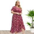 thumbnail image 4 of Puntoco Vestido Estampado De Manga Corta Con Cuello En V Sexy Talla Grande Para Mujer Rojo Xl,Regalos Para Mujer Joven, 4 of 5