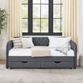 thumbnail image 3 of Twin Size Upholstery Daybed with Trundle Bed and Storage Drawers, Expandable from Twin to King, Linen Daybed for Bedroom and Living Room, Dark Gray, 3 of 8