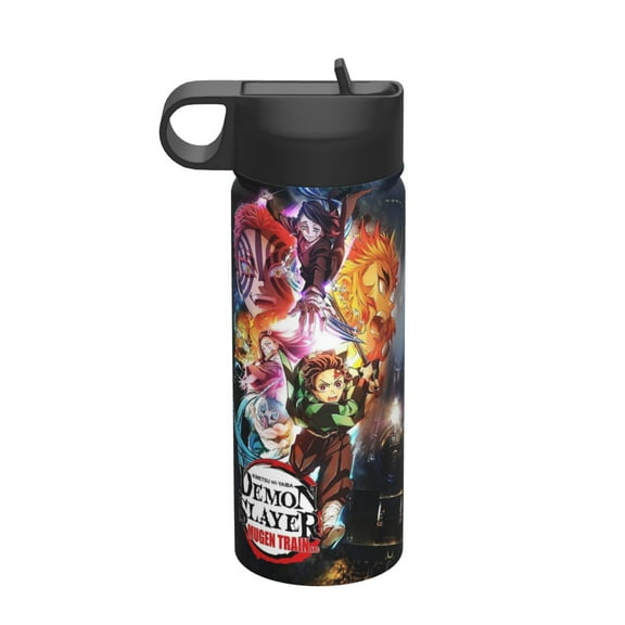 Bottle Demon Slayer Insulated Stainless Steel Wide Mouth Water Bottle With Straw, 18oz Portable Leak Proof Drinking Bottle For Outdoor Office Travel School