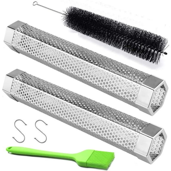 Pellet Smoker Tube, 2 Pack 12'' Stainless Steel BBQ Wood Pellet Tube Smoker, for Cold/Hot Smoking (2 Pack 12'' Smoker)