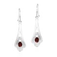 thumbnail image 3 of Ornate Marcasite & Oval Red Coral Inlay Sterling Silver Dangle Earrings, 3 of 5