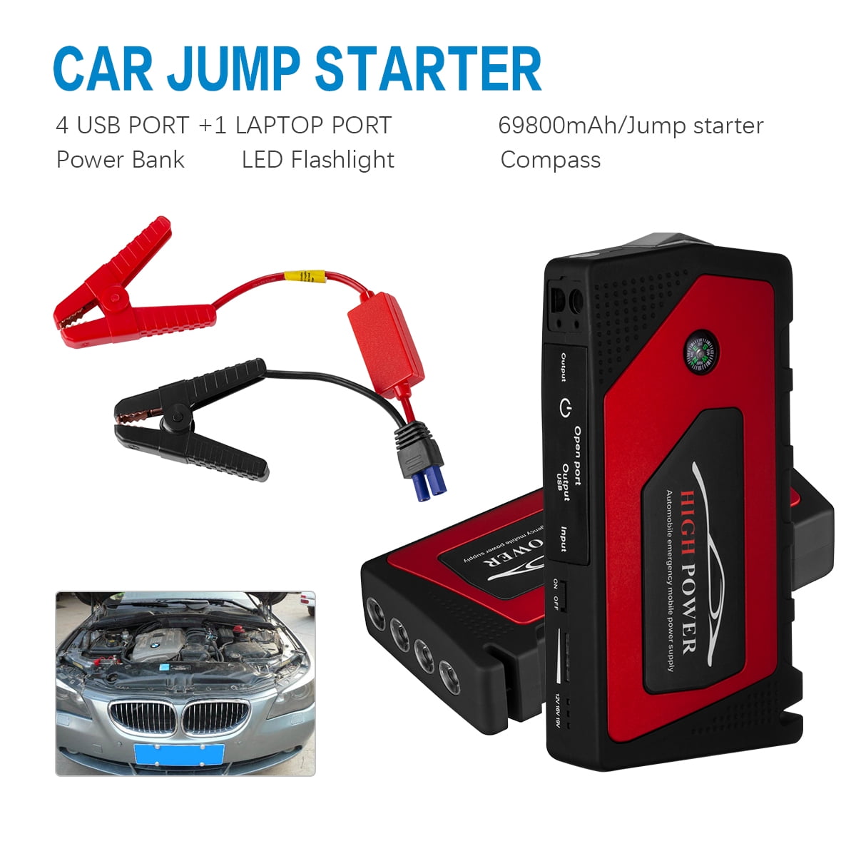 Portable Car Jump Starter 69800mAh 12V 4 USB Car Jump Starter Booster