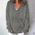 thumbnail image 2 of tarylea Oversized Tops for Women V Neck Ribbed Knitted Pullover Long Sleeve Solid Color Tops Casual Loose Shirts, 2 of 5