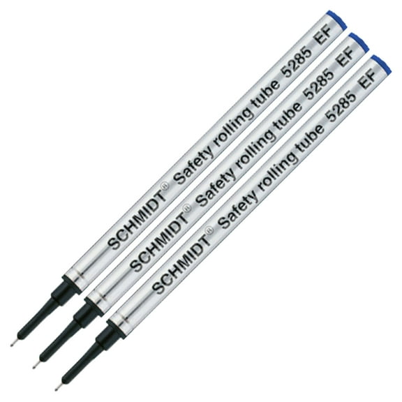 3 Pack - Schmidt 5285 Extra Fine Rollerball Metal Refill - Blue Ink