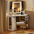 thumbnail image 4 of Costway Corner Vanity Desk with Mirror Lights Triple Mirror 3 Lighting Modes Matching Chair, 4 of 10