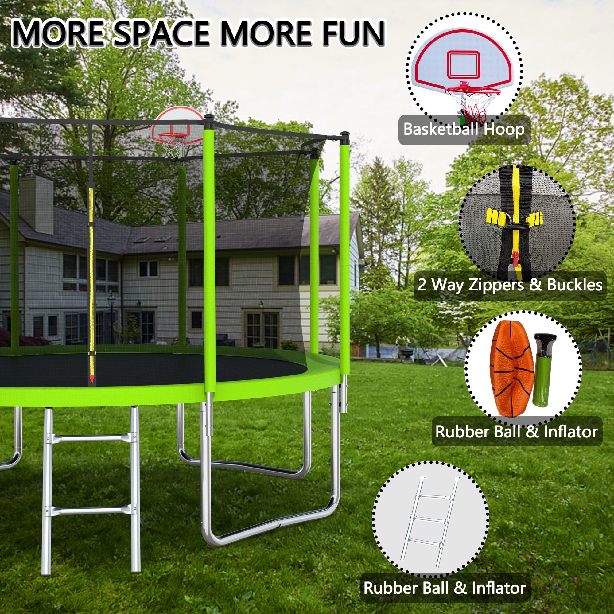 EUROCO 12FT Trampoline with Basketball Hoop & Enclosure, 2000lbs 10FT 12FT 14FT 15FT Trampoline for Kids and Adults, Outdoor Backyard Trampoline