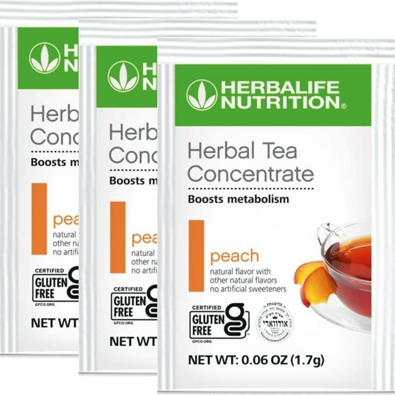 Herba life. Peach Herbal Tea Concentrate: Peach Flavor – Gluten-Free, Naturally Flavored, No Artificial Sweeteners (30 Packets)