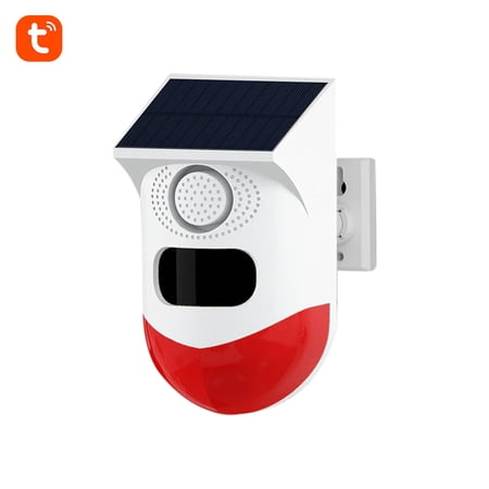 Tuya WiFi Solar Powered Outdoor Motion Sensor Alarm, 120dB Wireless Security Strobe Siren, IP67 Waterproof, Rechargeable Smart Home Infrared Detector