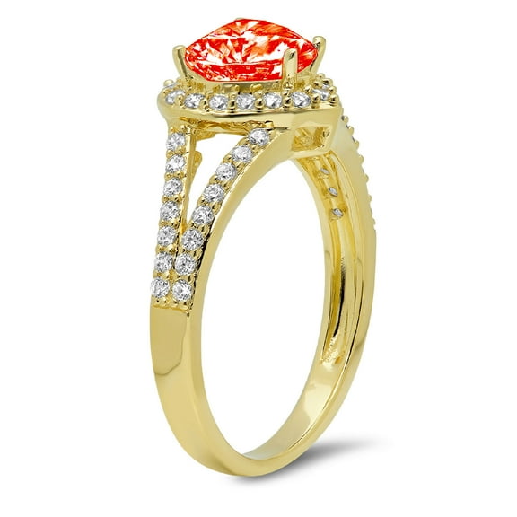 1.49 ct Heart Cut Simulated Red Diamond Halo Engagement Ring for Women in 18K Yellow Gold