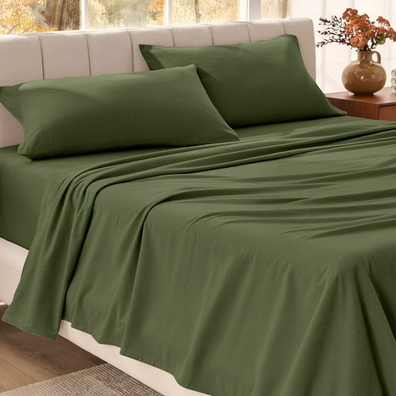 Bare Home Organic Flannel Sheet Set - 100% Organic Cotton - Deep Pocket - 4-Pieces - Full XL, Cypress
