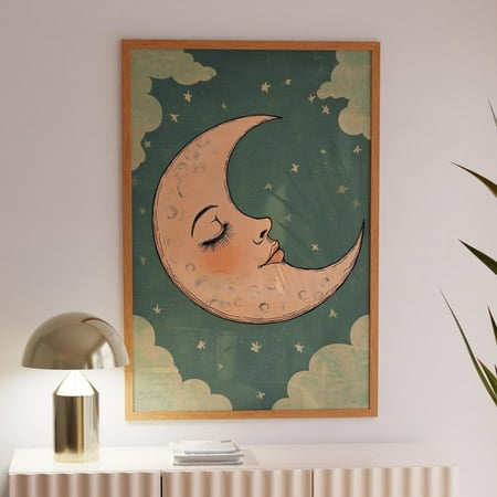 Moon Poster Cute Apartment Decor Aesthetic Moon Face Print Retro Celestial Wall Art Crescent Moon Wall Decor Nursery Moon Wall Art Wall Art Modern Wall Decor 24x36 UNFRAMED